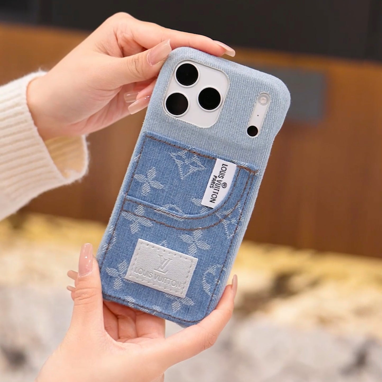 Denim Fabric iPhone Case with Built-in Card Holder