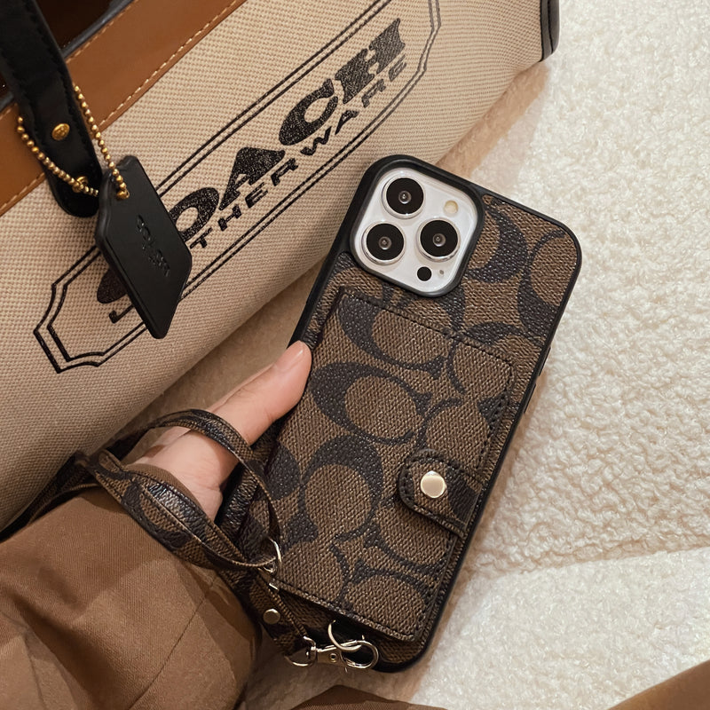 Classic iPhone Case With Wallet And Strap Brown