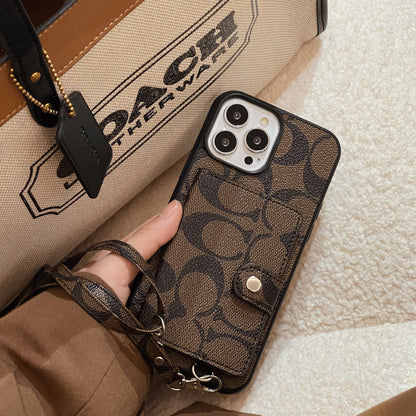Classic iPhone Case With Wallet And Strap Brown