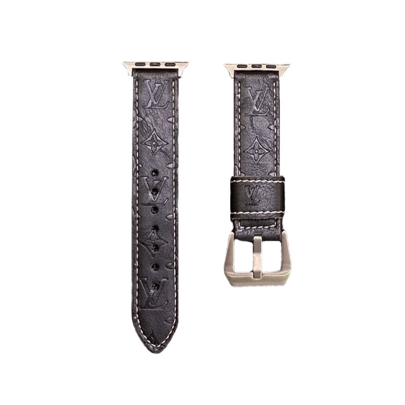 Leather Monogram Apple Watch Bands Leather Blue