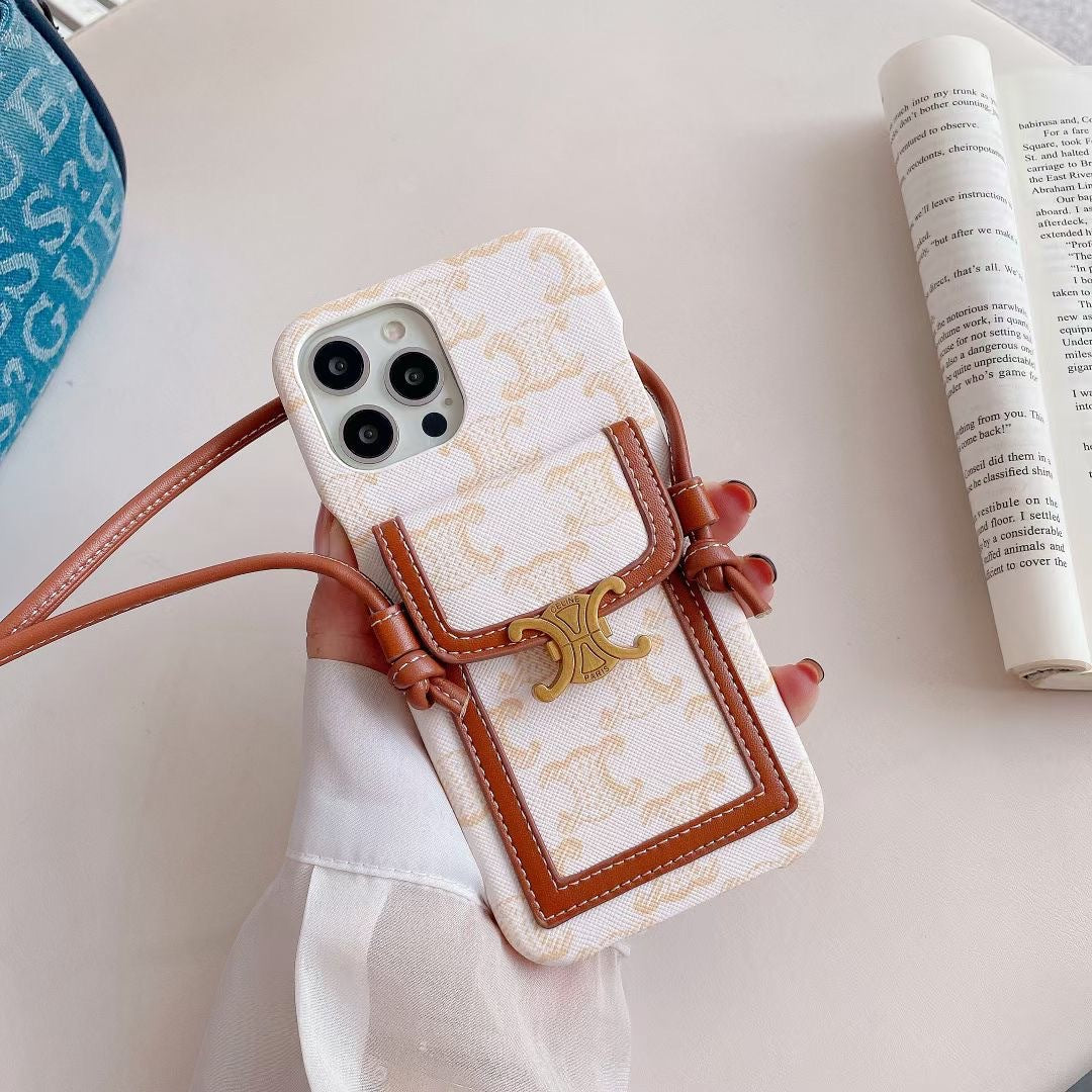 White Celine iPhone Case With Card Holder
