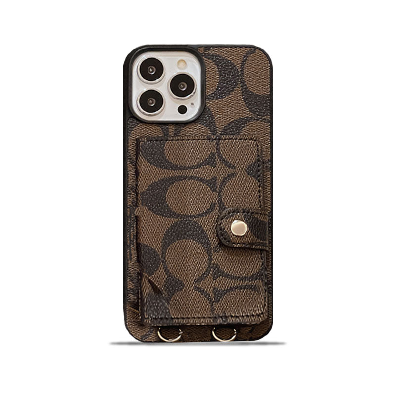 Classic iPhone Case With Wallet And Strap Brown