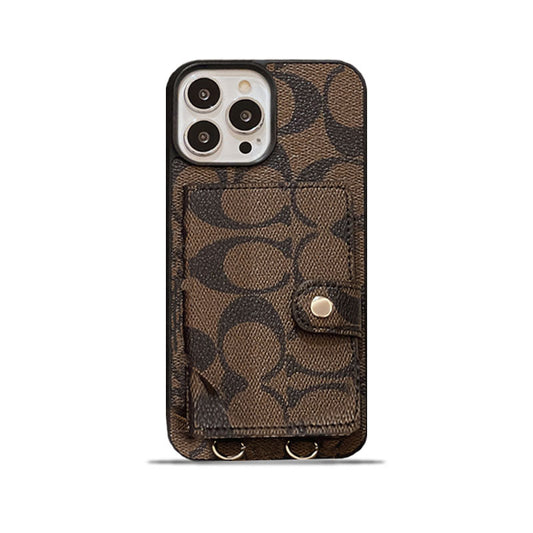 Classic iPhone Case With Wallet And Strap Brown