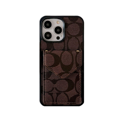 Classic iPhone Case With Card Holder And Strap Light Brown