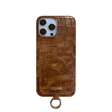 Alligator Print Celine iPhone Case With Card Holder And Strap Brown