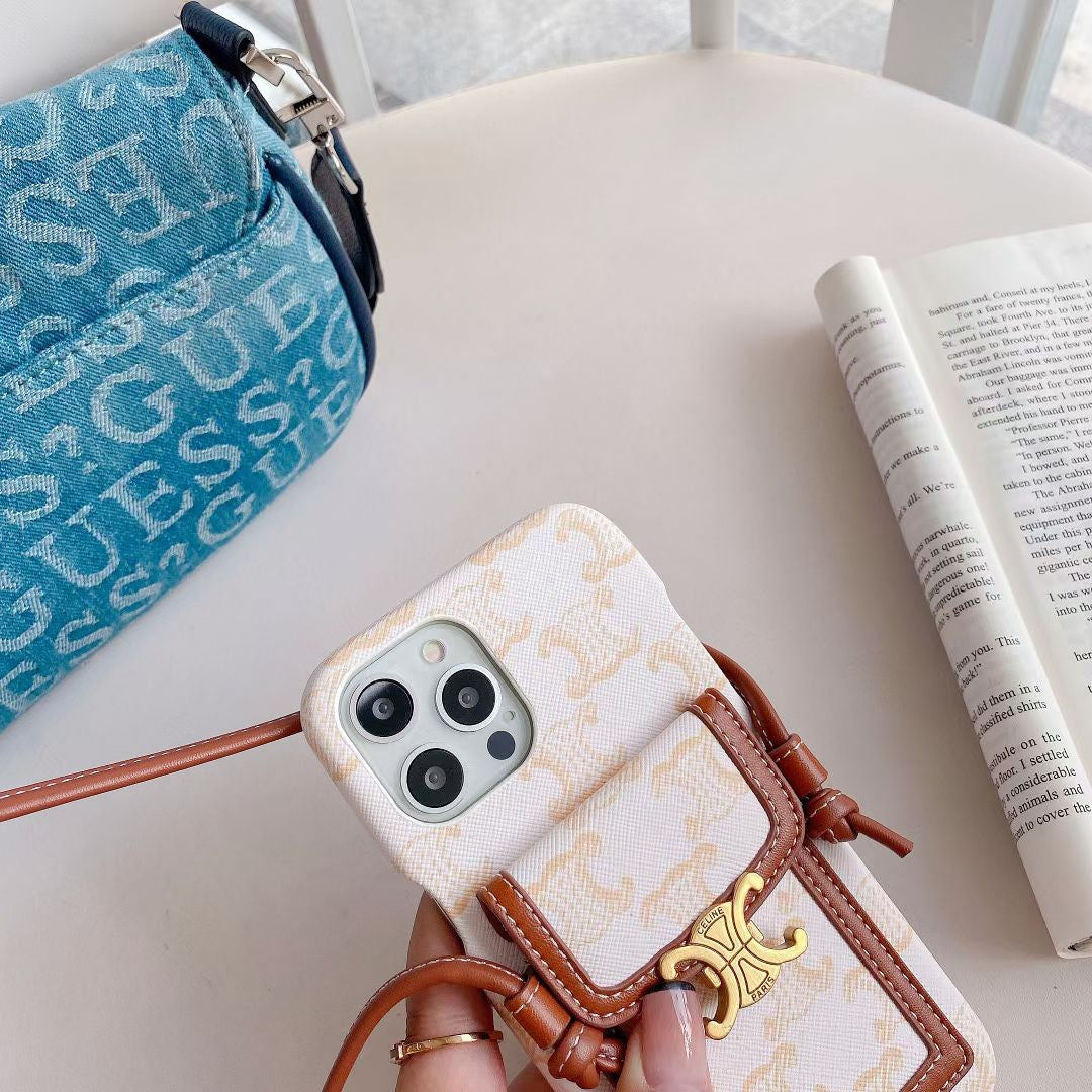 White Celine iPhone Case With Card Holder
