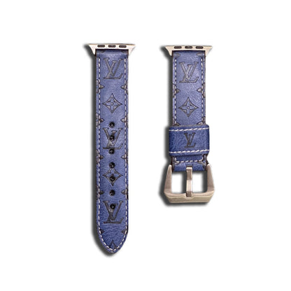 Leather Monogram Apple Watch Bands Leather Blue