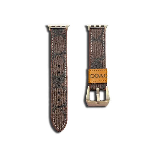 Leather Coach Apple Watch Band Dark brown-