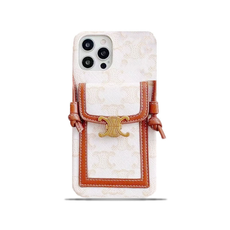 White Celine iPhone Case With Card Holder