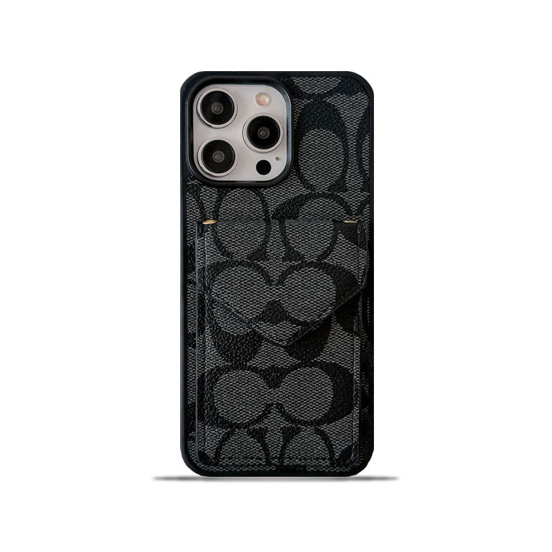 Classic iPhone Case With Card Holder And Strap Light Black
