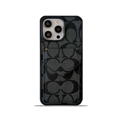 Classic iPhone Case With Card Holder And Strap Light Black