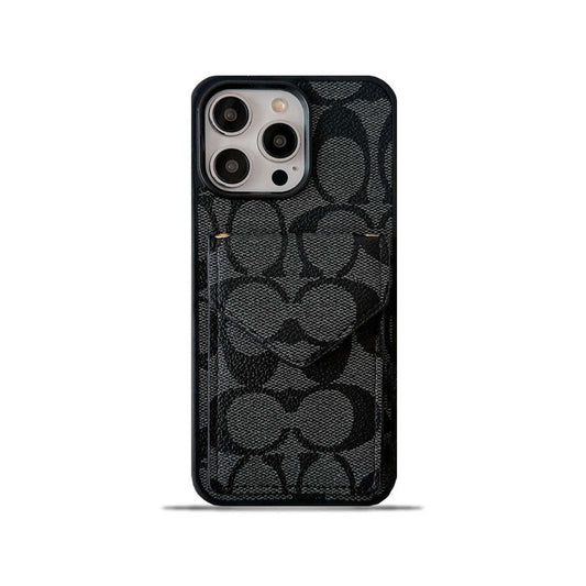 Classic iPhone Case With Card Holder And Strap Light Black
