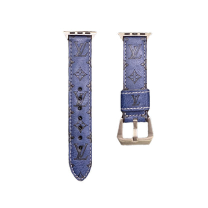 Leather Monogram Apple Watch Bands Leather Blue
