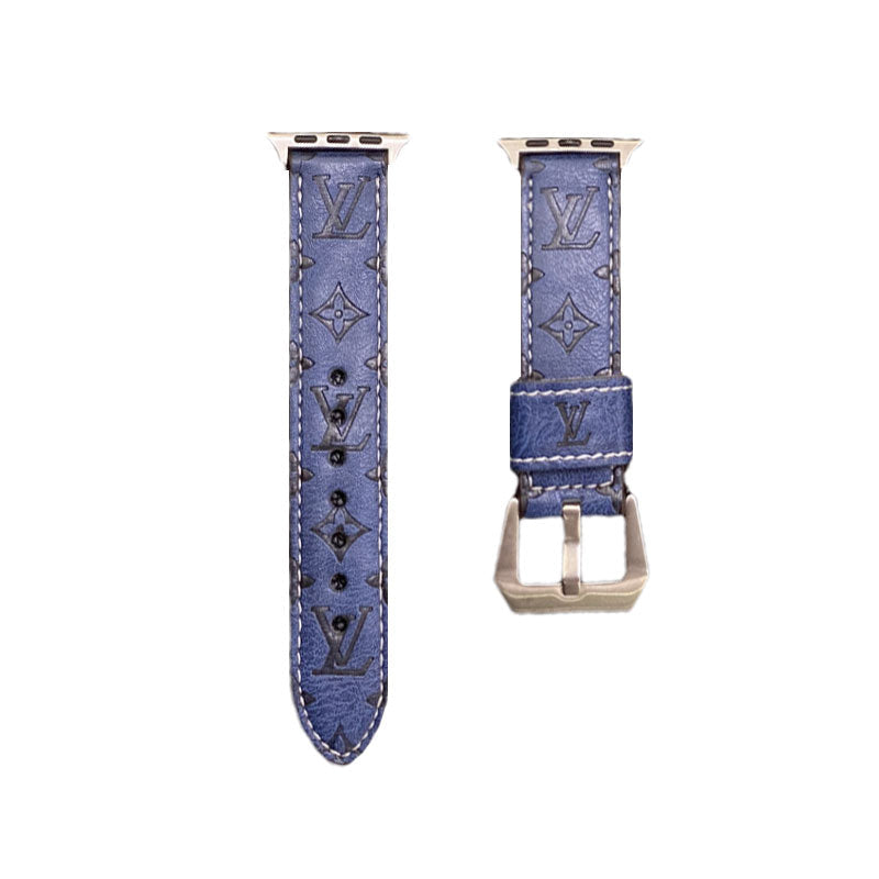 Leather Monogram Apple Watch Bands Leather Blue