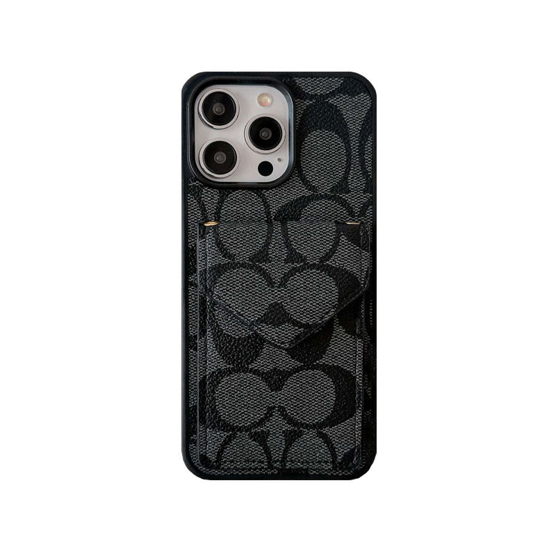 Classic iPhone Case With Card Holder And Strap Light Black