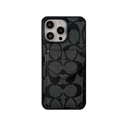 Classic iPhone Case With Card Holder And Strap Light Black