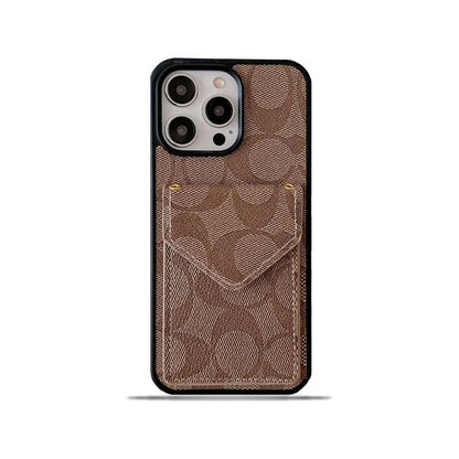 Classic iPhone Case With Card Holder And Strap Light Brown