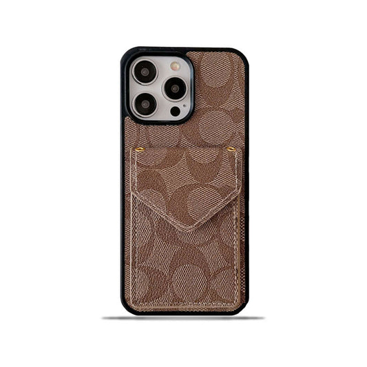 Classic iPhone Case With Card Holder And Strap Light Brown