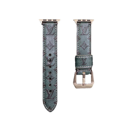 Leather Monogram Apple Watch Bands Leather Blue