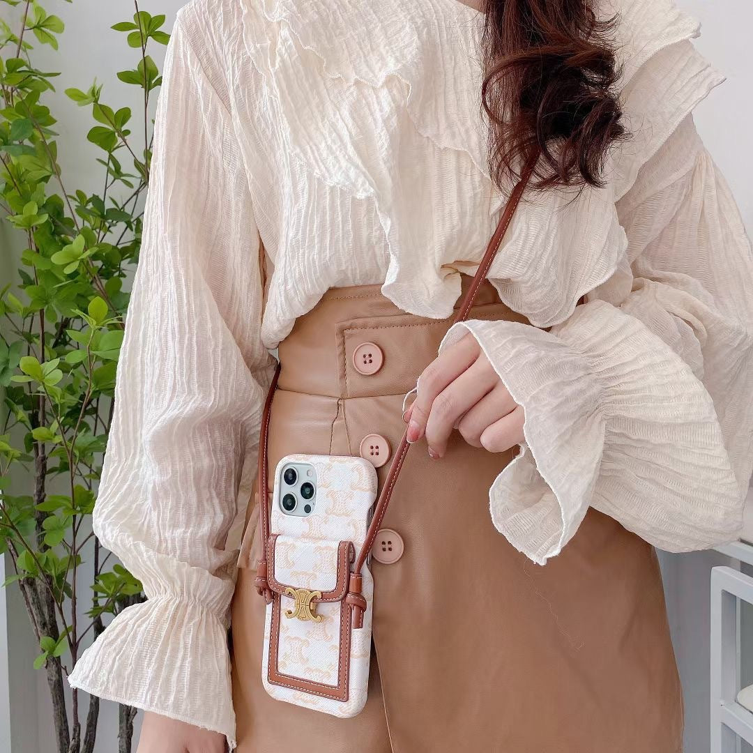 White Celine iPhone Case With Card Holder