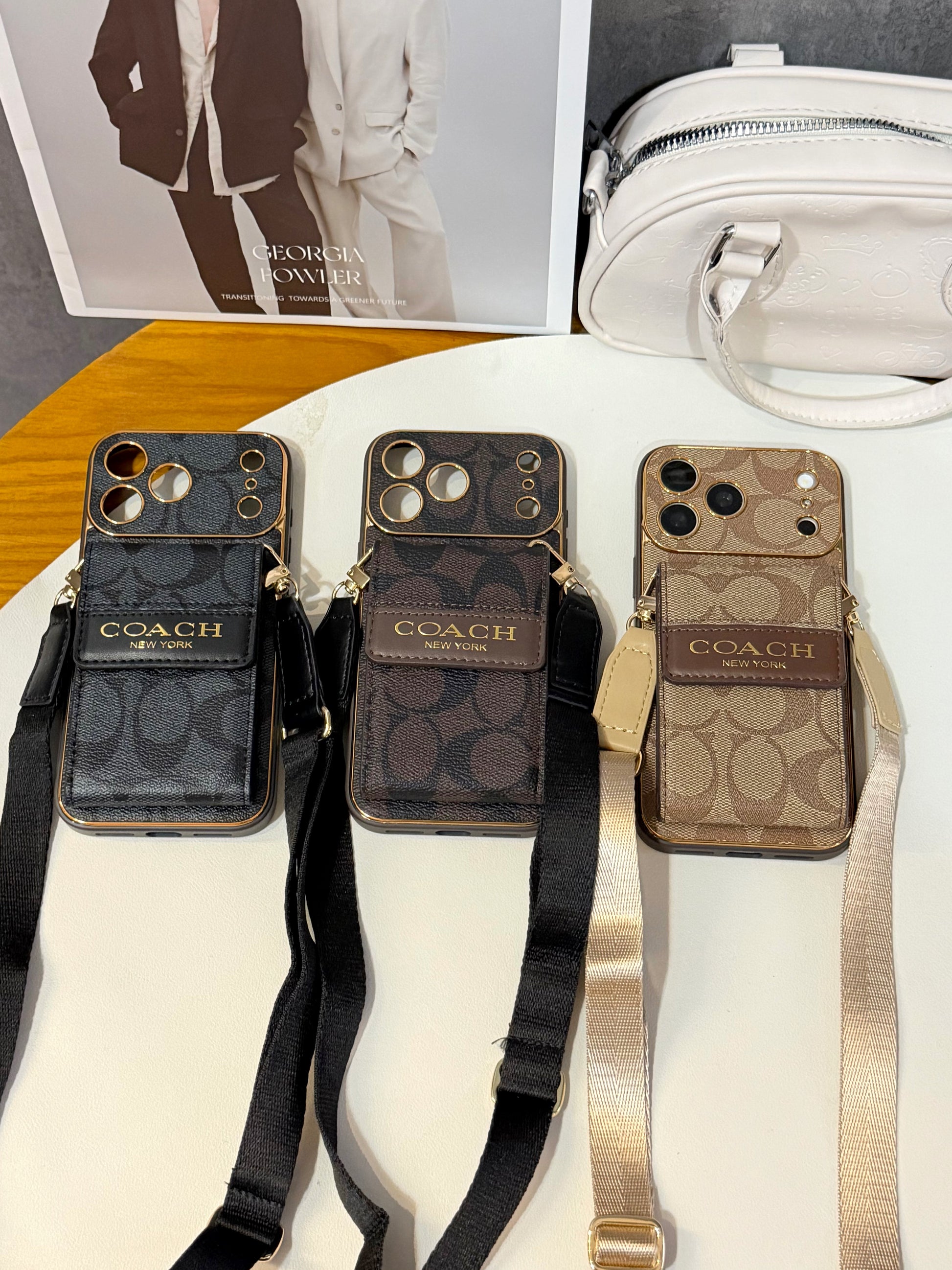 Vintage Signature Pattern iPhone Case | Card Holder & Crossbody Strap