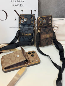 Vintage Signature Pattern iPhone Case | Card Holder & Crossbody Strap