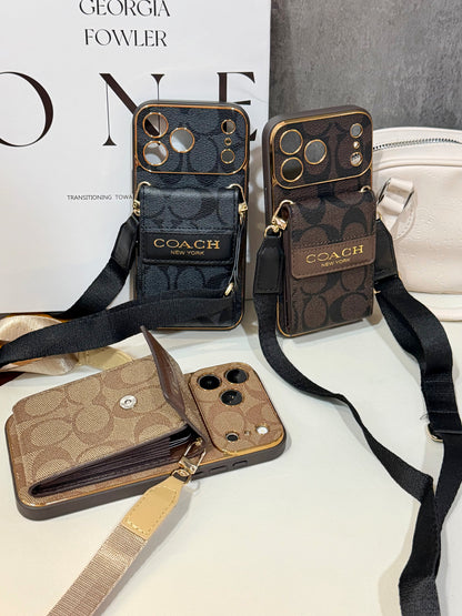 Vintage Signature Pattern iPhone Case | Card Holder & Crossbody Strap