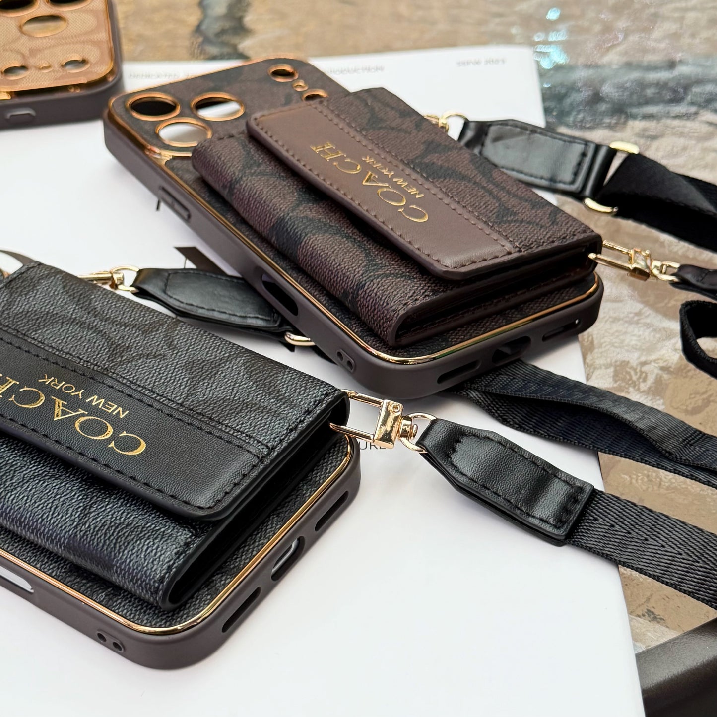 Vintage Signature Pattern iPhone Case | Card Holder & Crossbody Strap