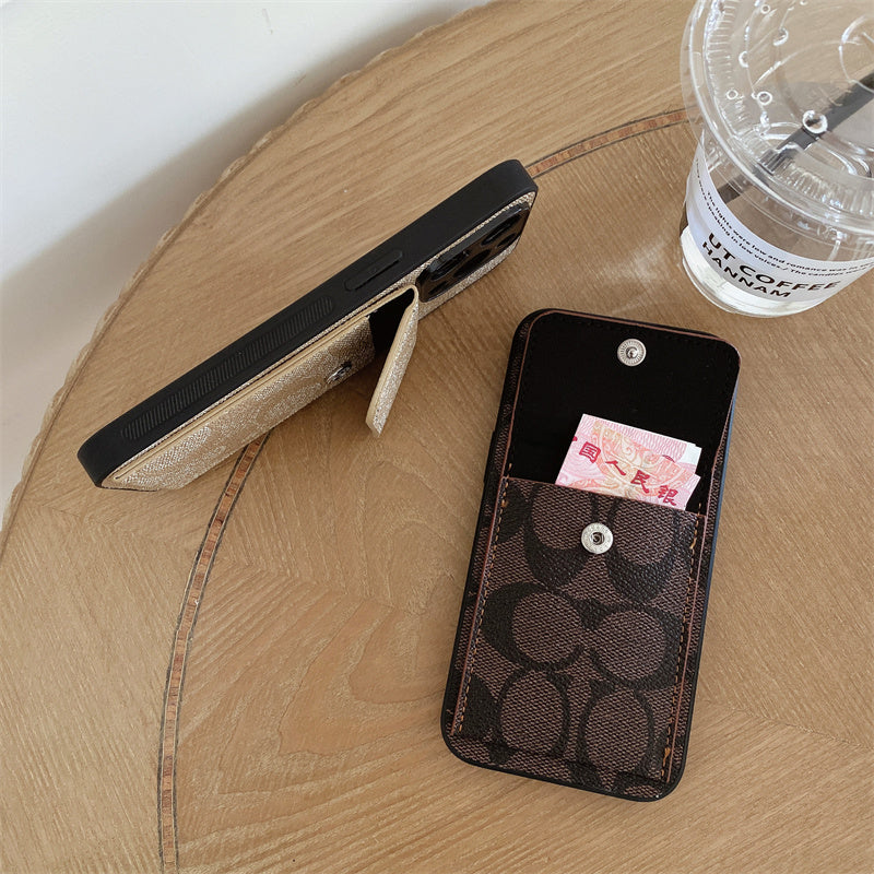 Classic iPhone Case With Wallet Dark Brown-