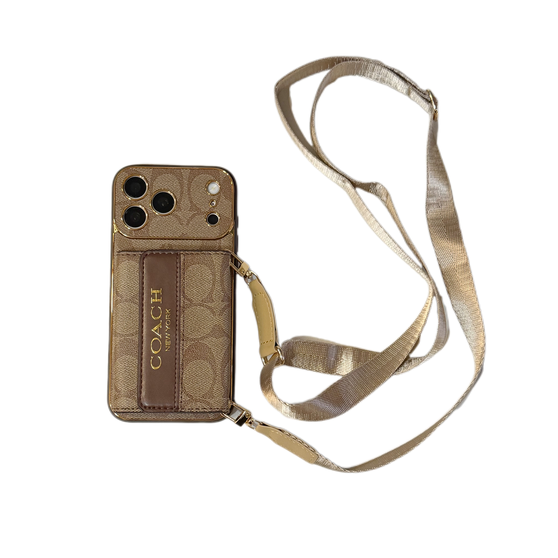 Vintage Signature Pattern iPhone Case | Card Holder & Crossbody Strap