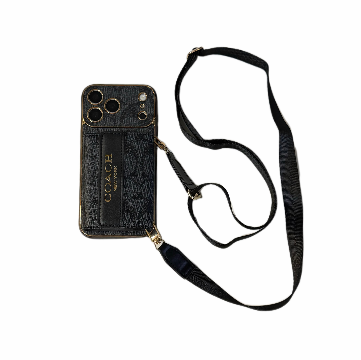 Vintage Signature Pattern iPhone Case | Card Holder & Crossbody Strap