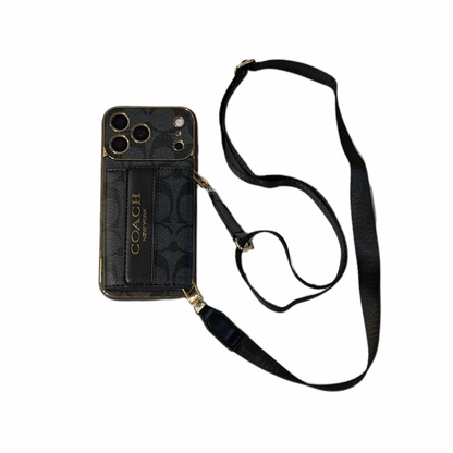 Vintage Signature Pattern iPhone Case | Card Holder & Crossbody Strap