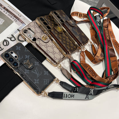 Luxury Monogram Crossbody Phone Case with Card Pocket and Shoulder Strap