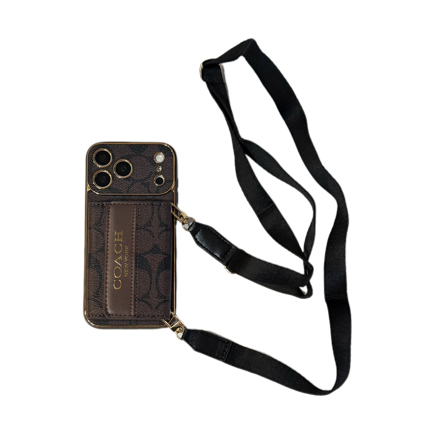 Vintage Signature Pattern iPhone Case | Card Holder & Crossbody Strap