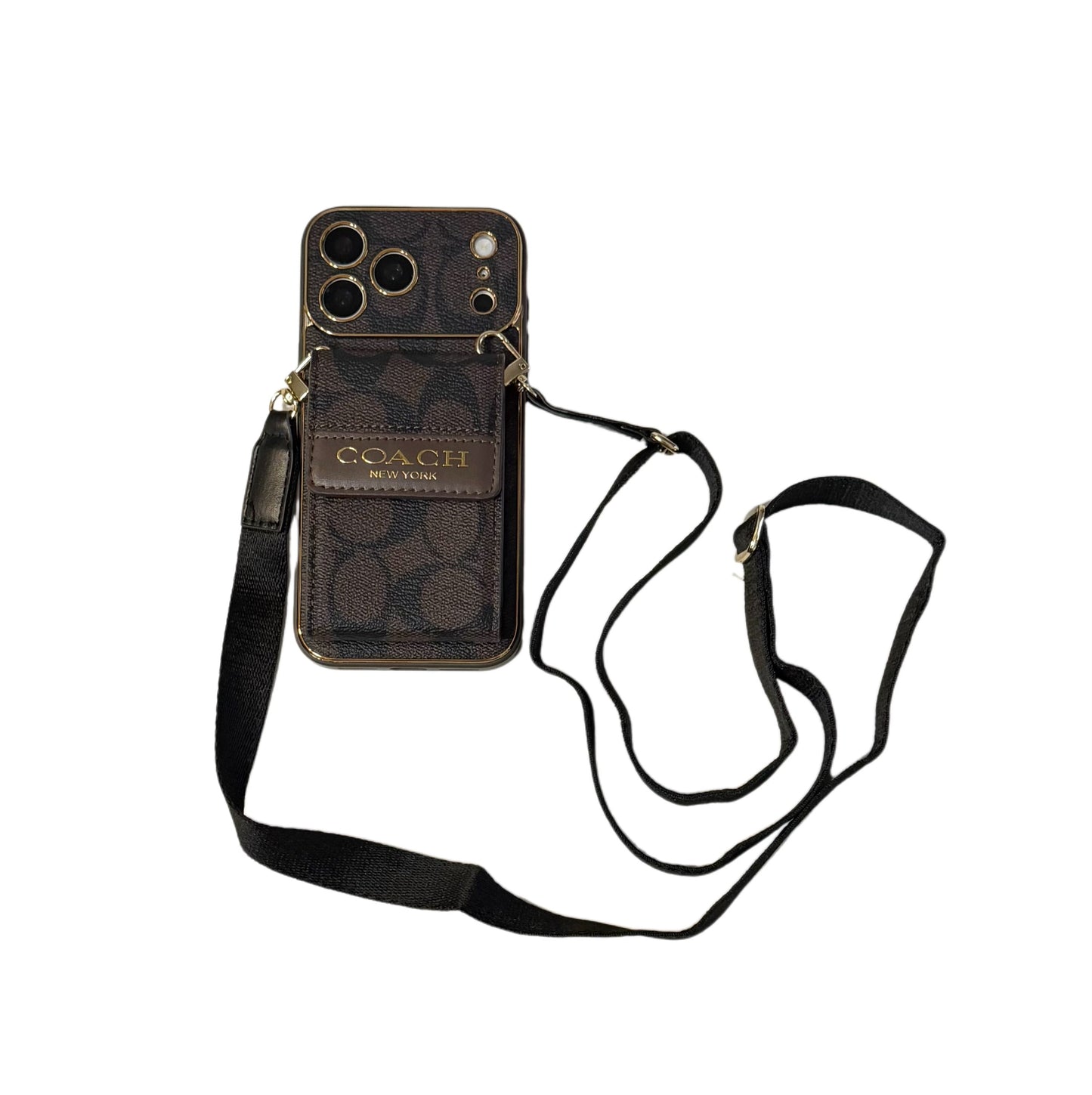 Vintage Signature Pattern iPhone Case | Card Holder & Crossbody Strap