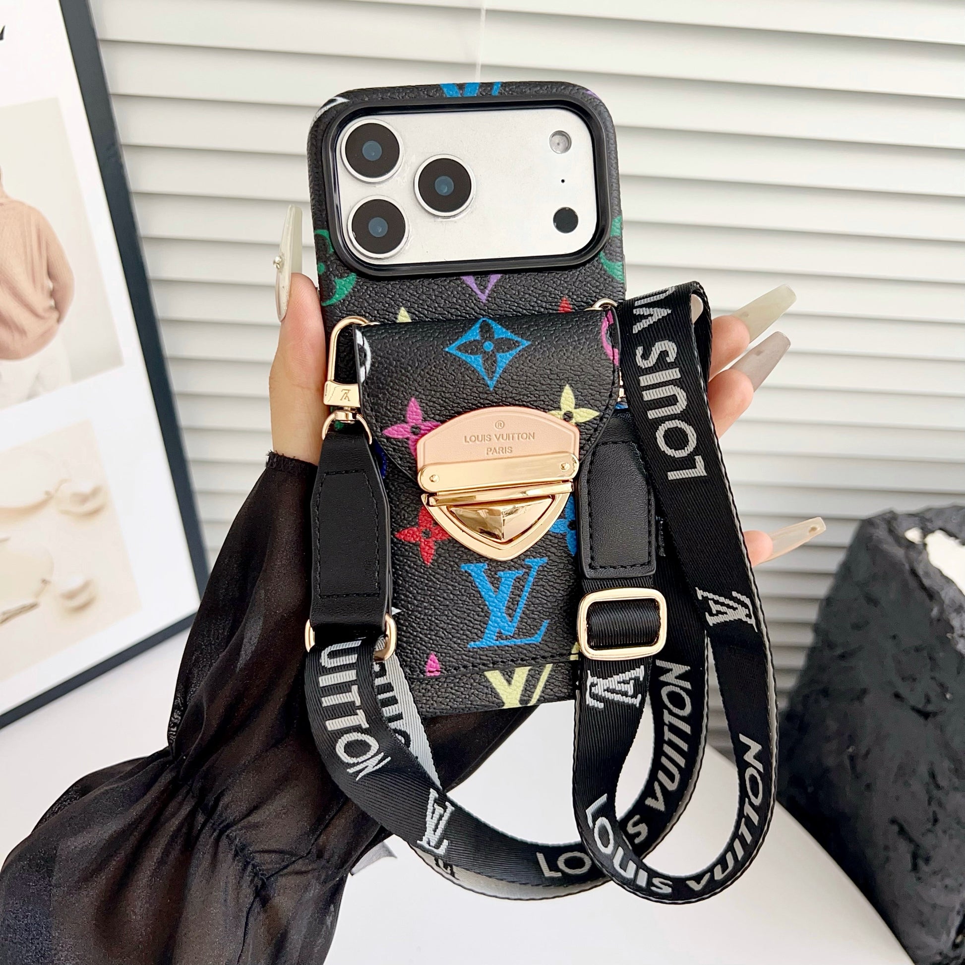 Luxury Crossbody iPhone Case with Card Pocket & Detachable Strap