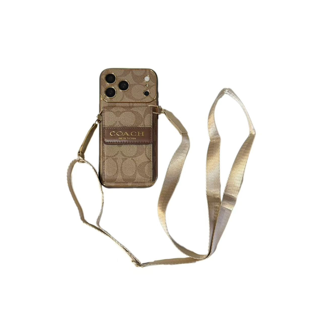 Vintage Signature Pattern iPhone Case | Card Holder & Crossbody Strap
