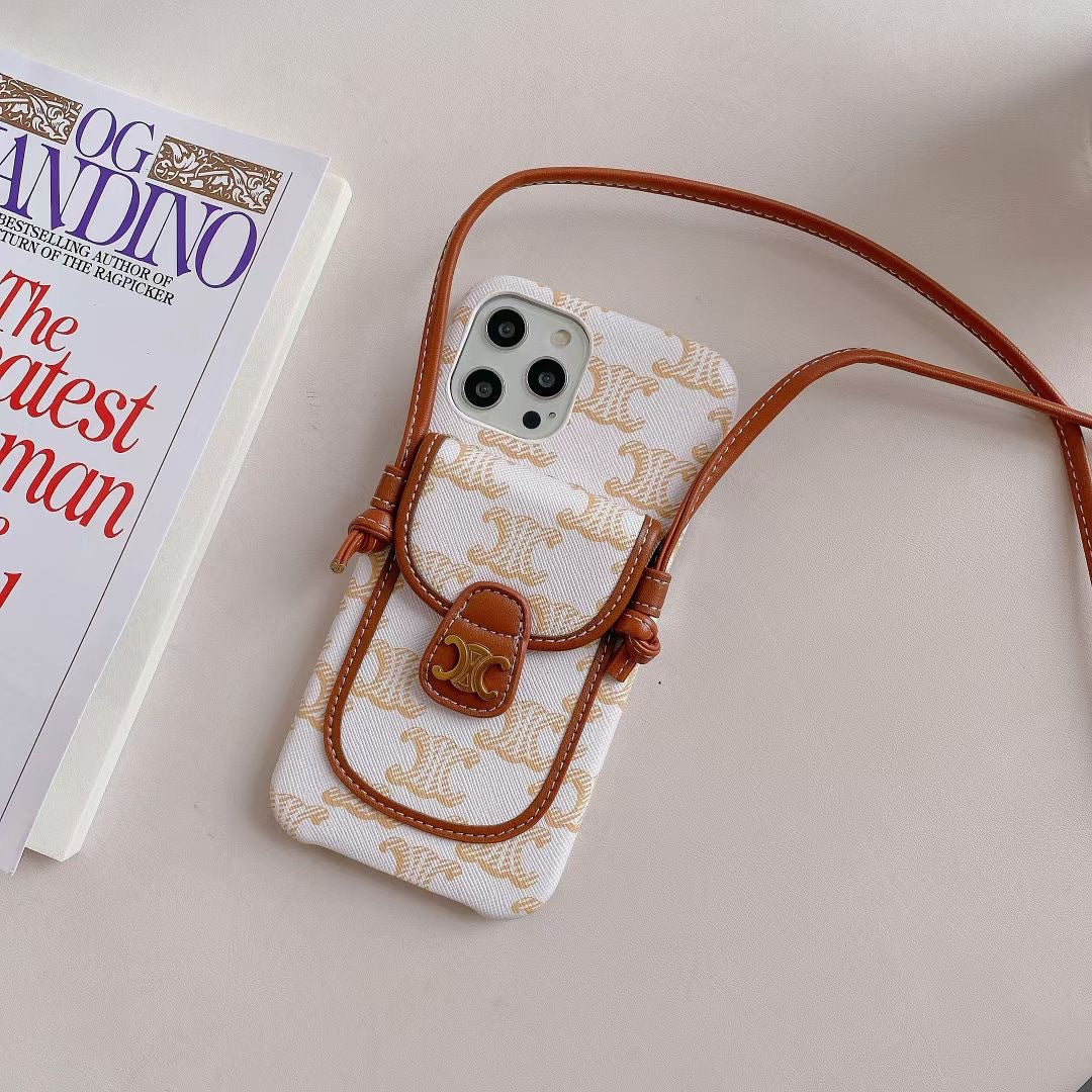 White Celine iPhone Case With Card Holder