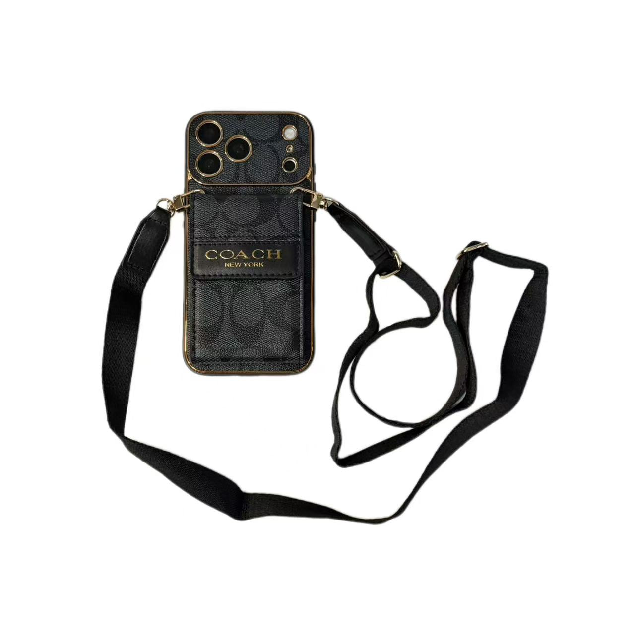 Vintage Signature Pattern iPhone Case | Card Holder & Crossbody Strap