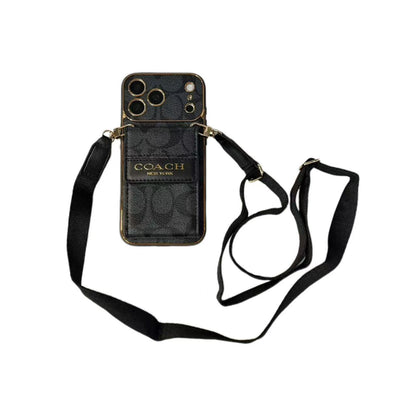 Vintage Signature Pattern iPhone Case | Card Holder & Crossbody Strap