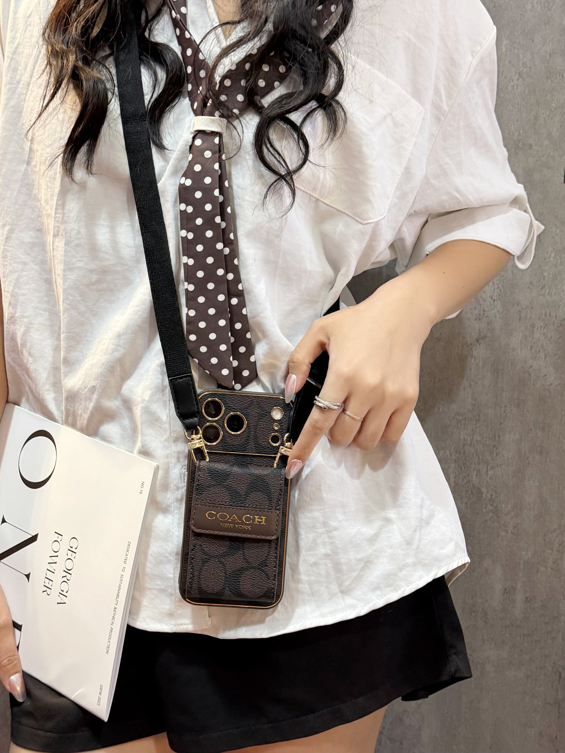 Vintage Signature Pattern iPhone Case | Card Holder & Crossbody Strap