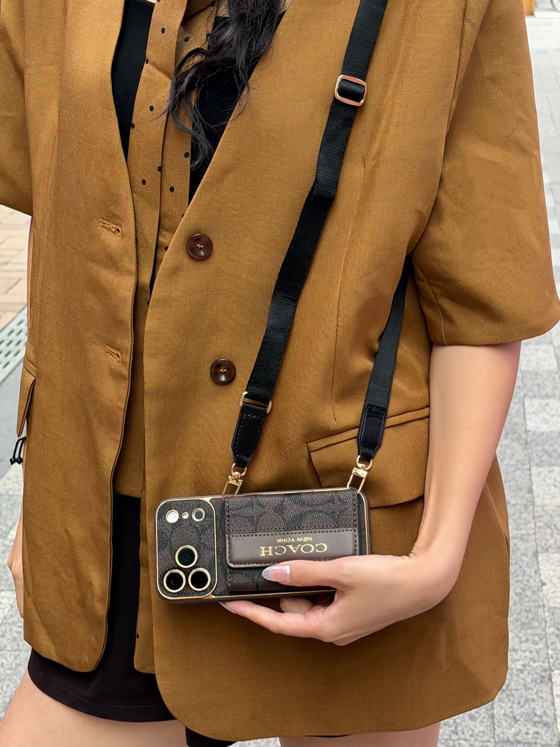 Vintage Signature Pattern iPhone Case | Card Holder & Crossbody Strap