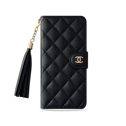 Luxury Quilted Wallet iPhone Case with Tassel & Gold Clasp