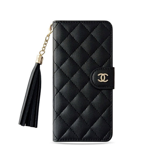 Luxury Quilted Wallet iPhone Case with Tassel & Gold Clasp