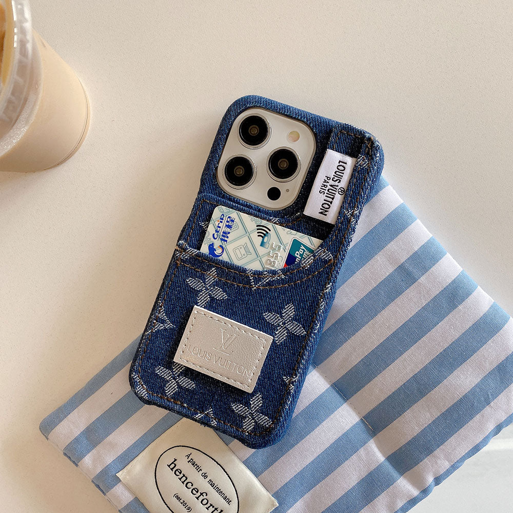 Denim Fabric iPhone Case with Built-in Card Holder