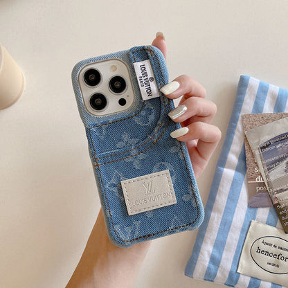 Denim Fabric iPhone Case with Built-in Card Holder