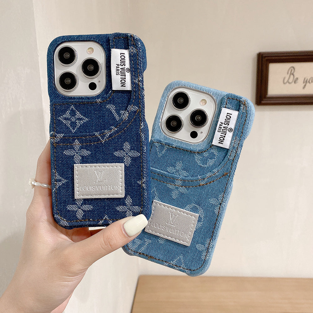 Denim Fabric iPhone Case with Built-in Card Holder