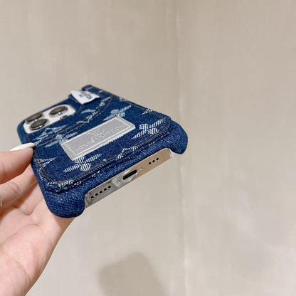 Denim Fabric iPhone Case with Built-in Card Holder