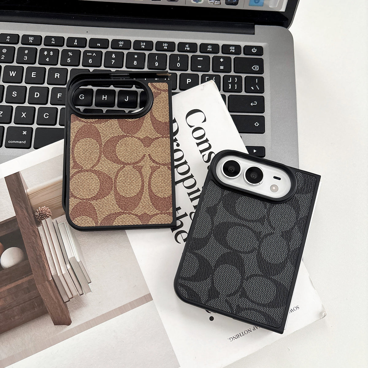 iPhone Duo Classic Monogram Leather Case – Gold Logo Option