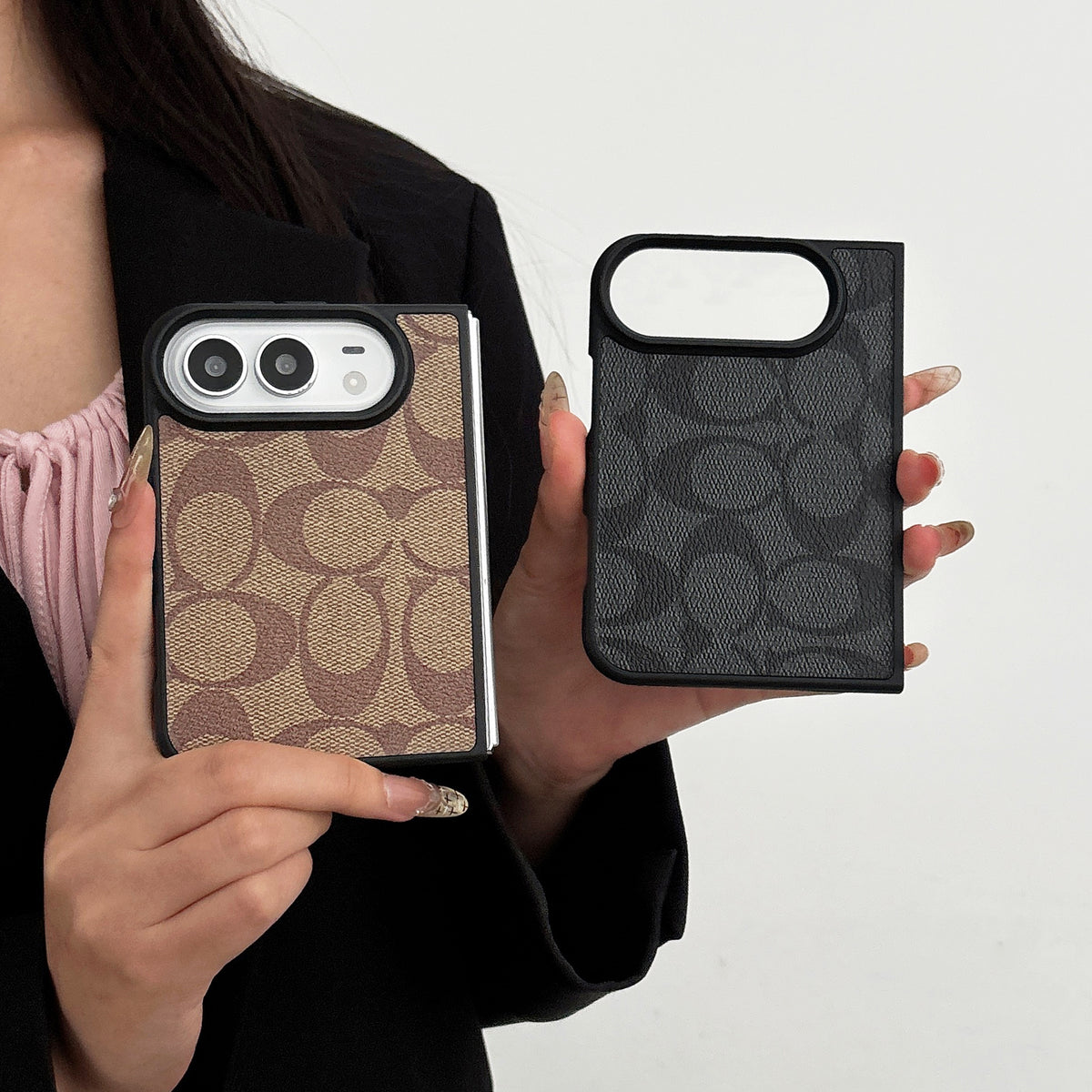 iPhone Duo Classic Monogram Leather Case – Gold Logo Option
